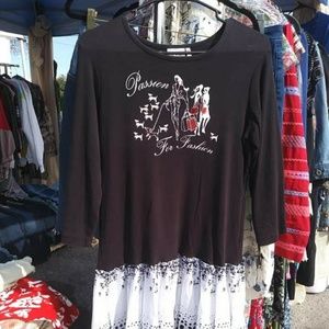 Long sleeve upcycled dress tshirt polka dots